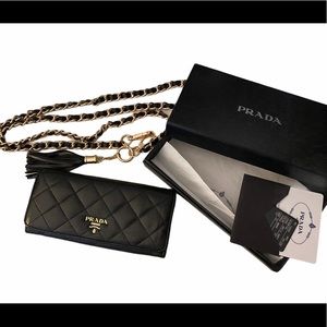 Prada quilted leather wallet w/ box, tissue, cards
